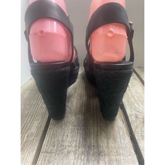 Clarks Black Leather Wedge Sandals Women’s Size 8 Strappy Espadrille Platform Sh - Picture 6 of 7